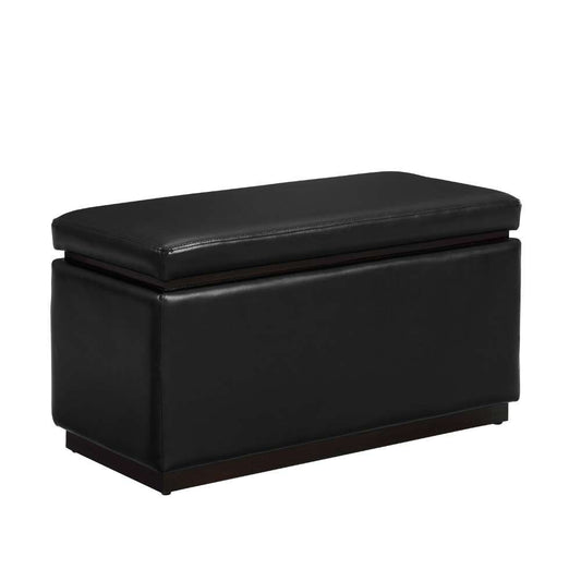 Linon Home Decor - Blanche Rectangle Storage Ottoman, Black Faux Leather - ST014BLKPU01ASU veiw 1
