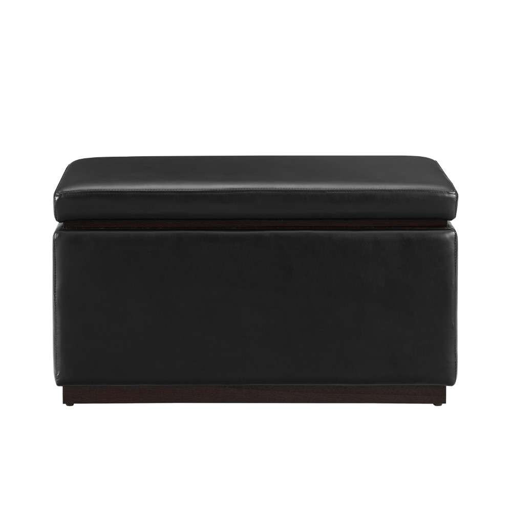 Linon Home Decor - Blanche Rectangle Storage Ottoman, Black Faux Leather - ST014BLKPU01ASU veiw 2