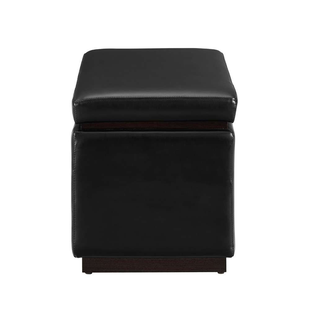 Linon Home Decor - Blanche Rectangle Storage Ottoman, Black Faux Leather - ST014BLKPU01ASU veiw 3