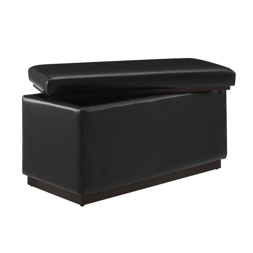 Linon Home Decor - Blanche Rectangle Storage Ottoman, Black Faux Leather - ST014BLKPU01ASU veiw 6