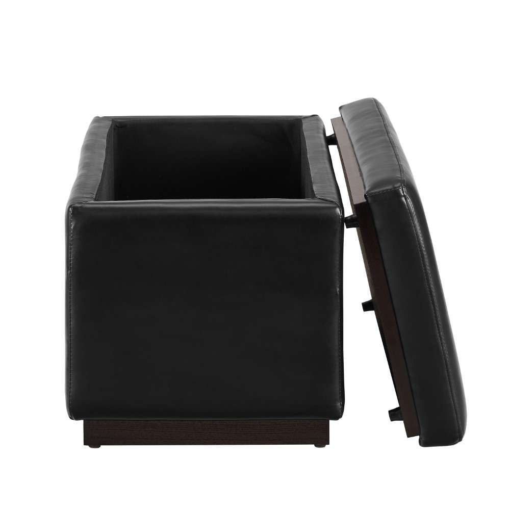 Linon Home Decor - Blanche Rectangle Storage Ottoman, Black Faux Leather - ST014BLKPU01ASU veiw 7