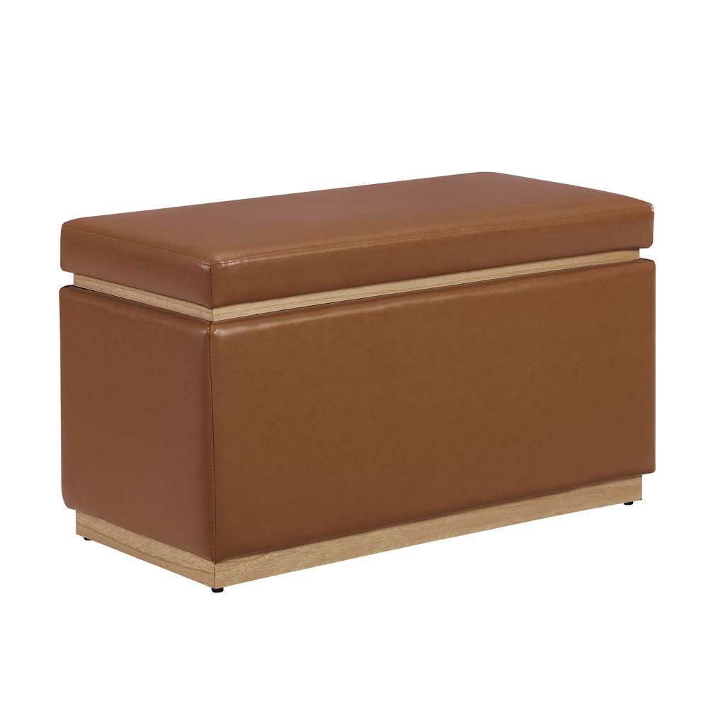 Linon Home Decor - Blanche Rectangle Storage Ottoman, Caramel Faux Leather - ST014CARPU01ASU veiw 1