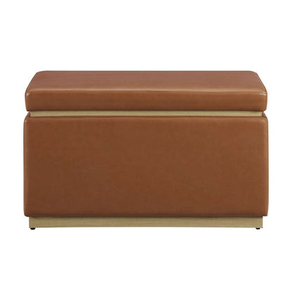 Linon Home Decor - Blanche Rectangle Storage Ottoman, Caramel Faux Leather - ST014CARPU01ASU veiw 2