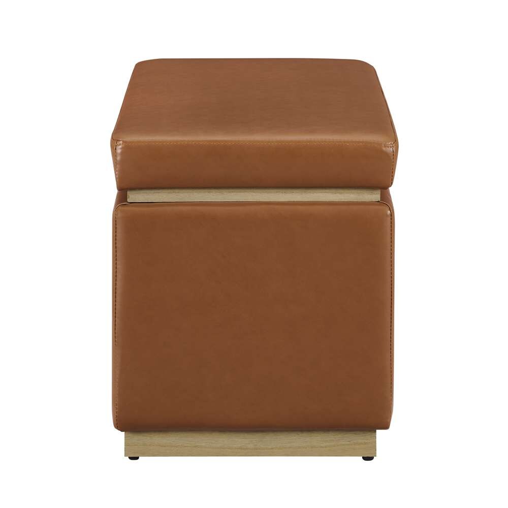 Linon Home Decor - Blanche Rectangle Storage Ottoman, Caramel Faux Leather - ST014CARPU01ASU veiw 3
