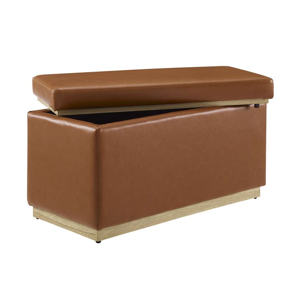 Linon Home Decor - Blanche Rectangle Storage Ottoman, Caramel Faux Leather - ST014CARPU01ASU veiw 6