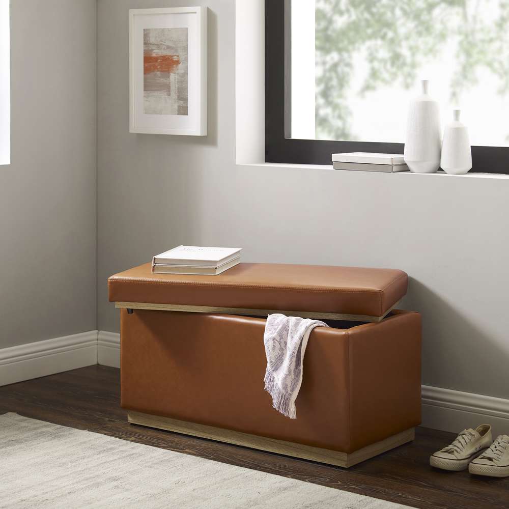 Linon Home Decor - Blanche Rectangle Storage Ottoman, Caramel Faux Leather - ST014CARPU01ASU veiw 10