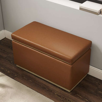 Linon Home Decor - Blanche Rectangle Storage Ottoman, Caramel Faux Leather - ST014CARPU01ASU veiw 11