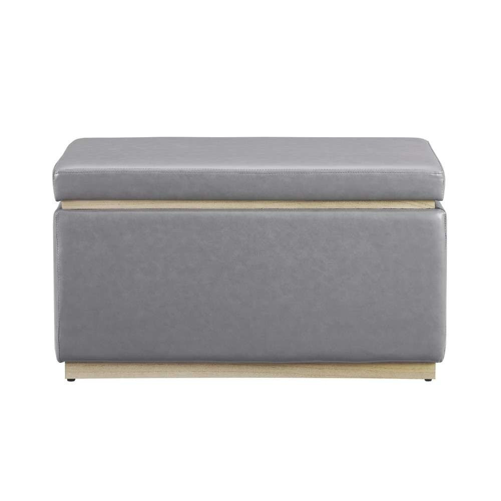 Linon Home Decor - Blanche Rectangle Storage Ottoman, Gray Faux Leather - ST014GRYPU01ASU veiw 2
