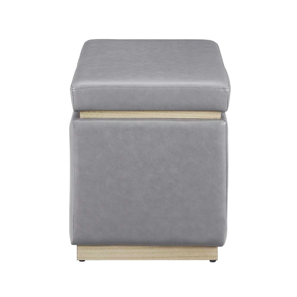 Linon Home Decor - Blanche Rectangle Storage Ottoman, Gray Faux Leather - ST014GRYPU01ASU veiw 3