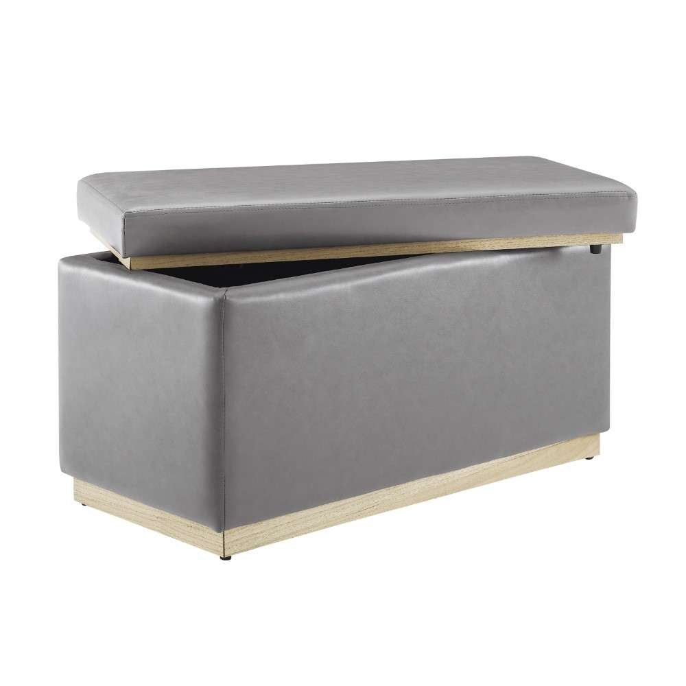 Linon Home Decor - Blanche Rectangle Storage Ottoman, Gray Faux Leather - ST014GRYPU01ASU veiw 6