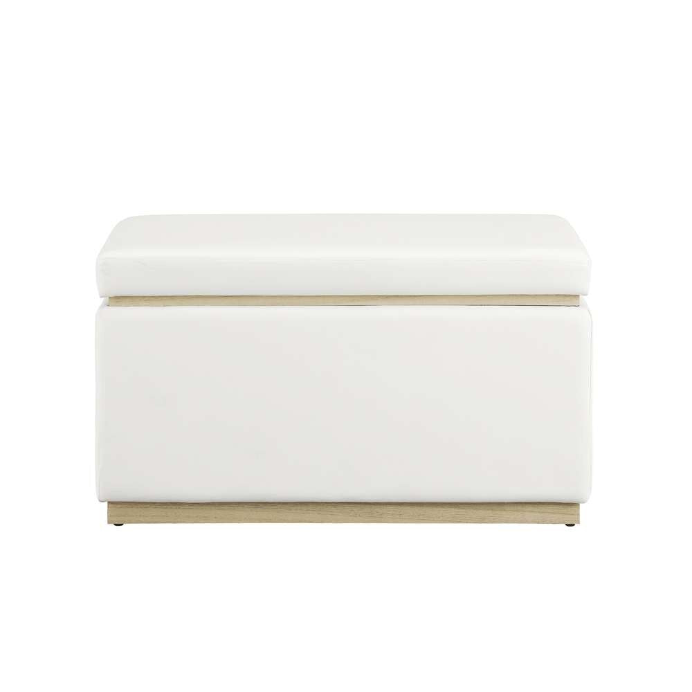 Linon Home Decor - Blanche Rectangle Storage Ottoman, White Faux Leather - ST014WHTPU01ASU veiw 2