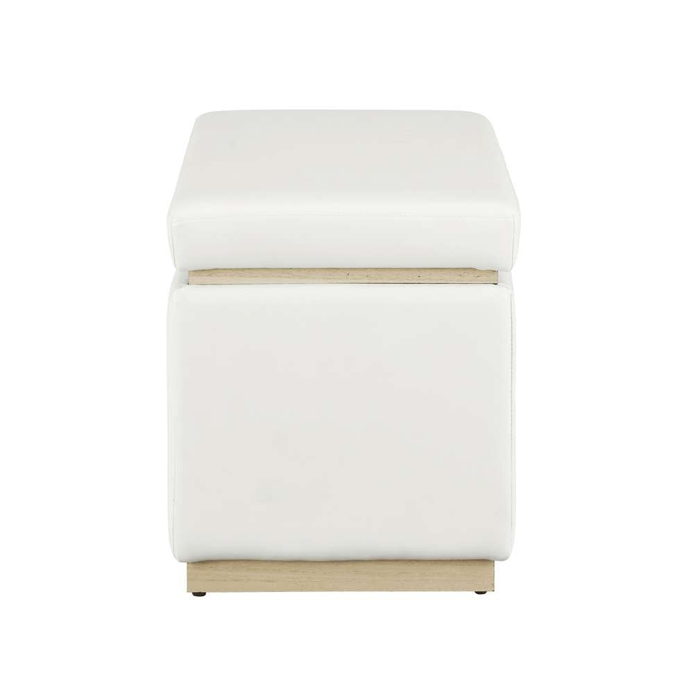 Linon Home Decor - Blanche Rectangle Storage Ottoman, White Faux Leather - ST014WHTPU01ASU veiw 3
