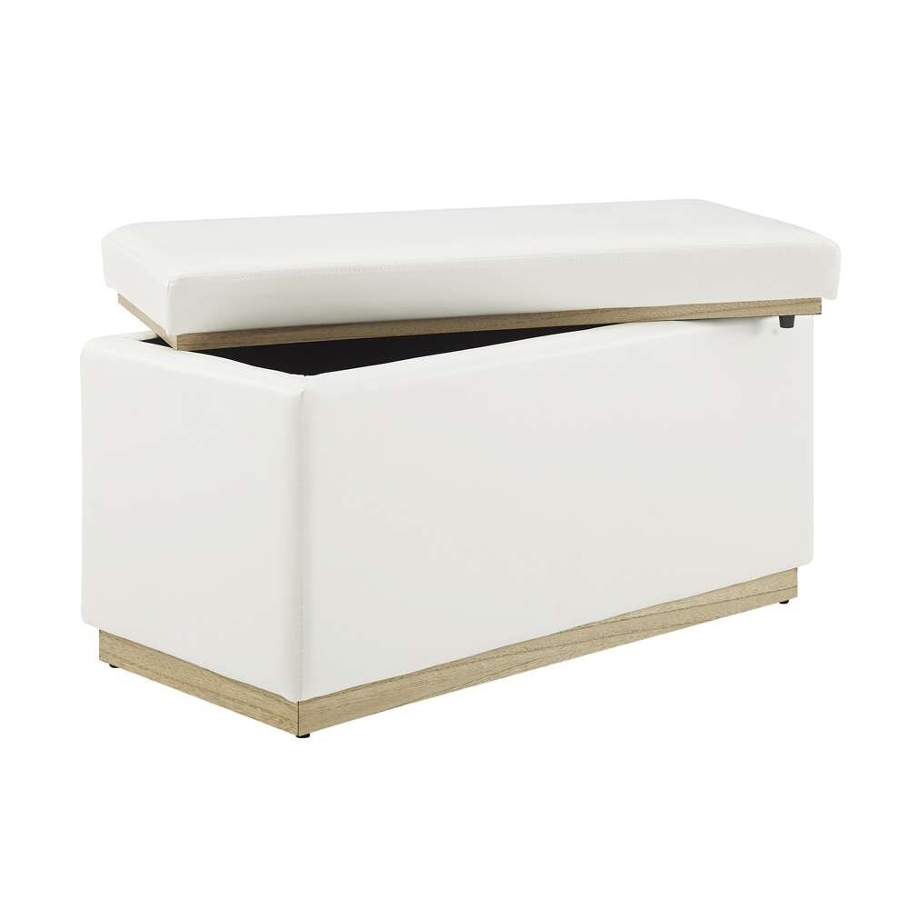 Linon Home Decor - Blanche Rectangle Storage Ottoman, White Faux Leather - ST014WHTPU01ASU veiw 6