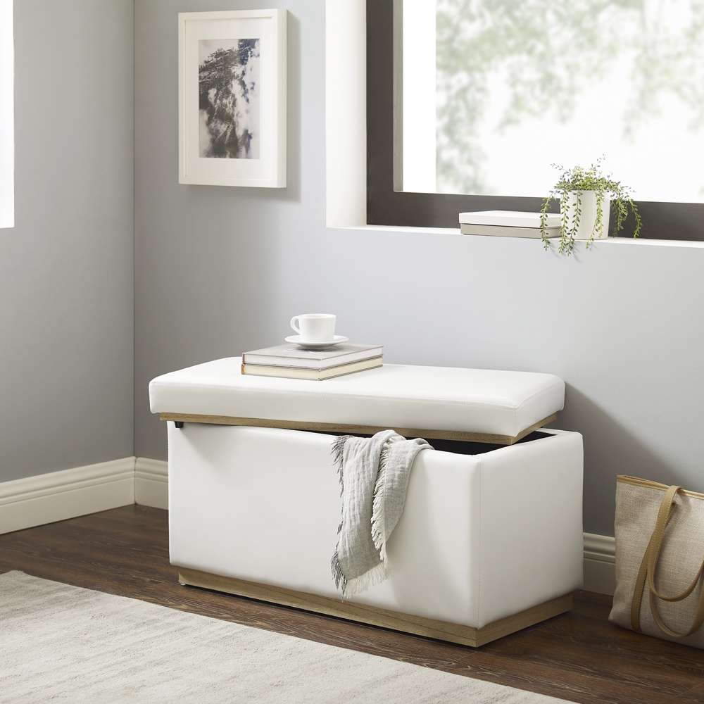 Linon Home Decor - Blanche Rectangle Storage Ottoman, White Faux Leather - ST014WHTPU01ASU veiw 10