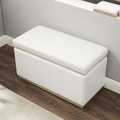 Linon Home Decor - Blanche Rectangle Storage Ottoman, White Faux Leather - ST014WHTPU01ASU veiw 11