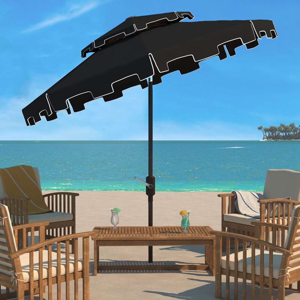 Safavieh - Zimmerman 9Ft Double Top Umbrella - Black - White - PAT8200H veiw 2