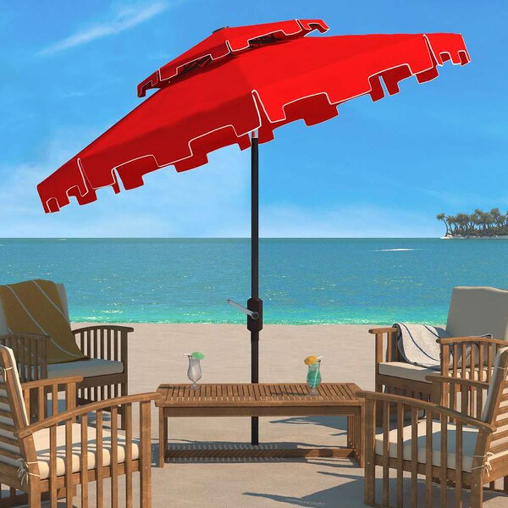 Safavieh - Zimmerman 9Ft Double Top Umbrella - Red - White - PAT8200J veiw 2