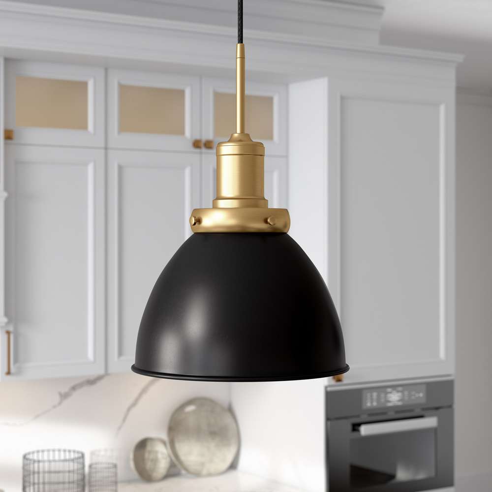 Hudson & Canal - Madison 12in Wide Pendant with Metal Shade in Black/Brass/Black - PD0736 veiw 2