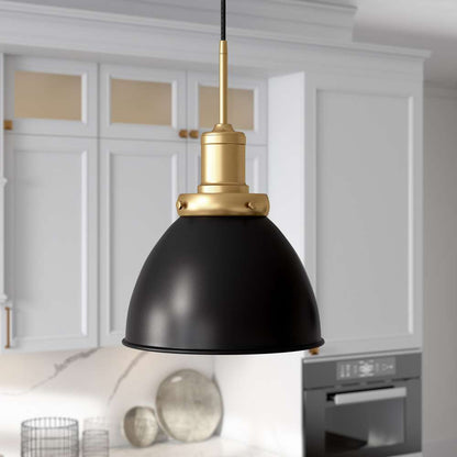 Hudson & Canal - Madison 12in Wide Pendant with Metal Shade in Black/Brass/Black - PD0736 veiw 2