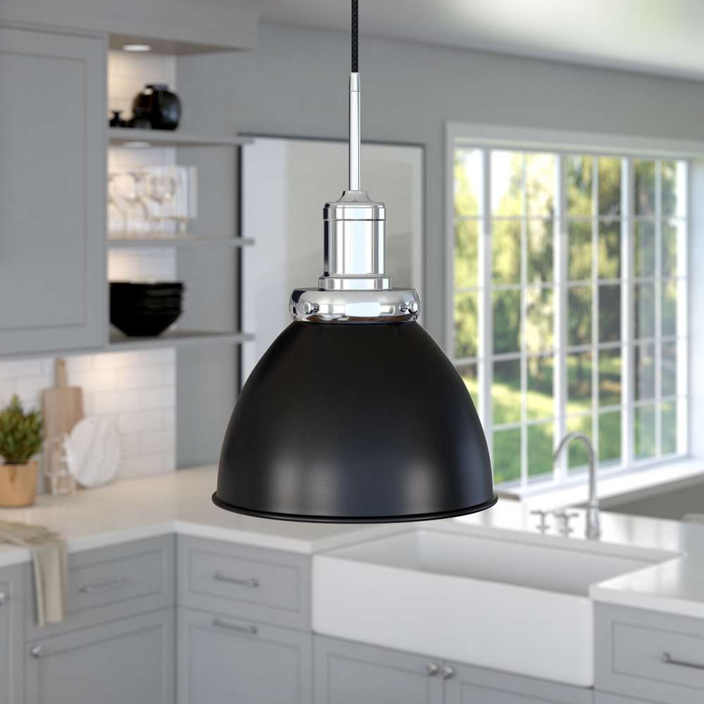 Hudson & Canal - Madison 12in Wide Pendant with Metal Shade in Blackened Bronze/Polished Nickel/Blackened Bronze - PD0740 veiw 2
