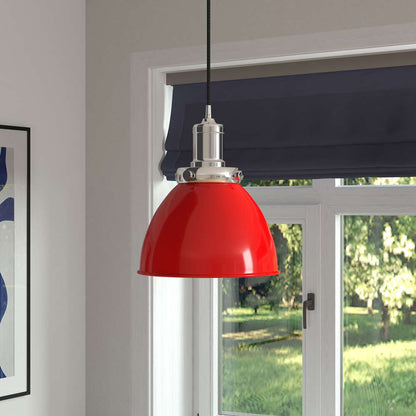 Hudson & Canal - Madison 12in Wide Pendant with Metal Shade in Poppy Red/Polished Nickel/Poppy Red - PD1447 veiw 2