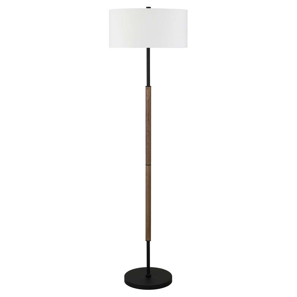 Hudson & Canal - Simone 2-Light Floor Lamp with Fabric Shade in Blackened Bronze/Rustic Oak/White - FL1532 veiw 1