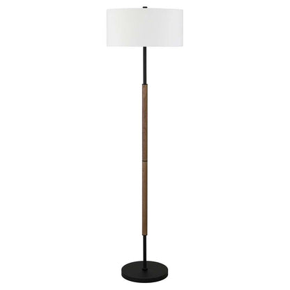 Hudson & Canal - Simone 2-Light Floor Lamp with Fabric Shade in Blackened Bronze/Rustic Oak/White - FL1532 veiw 1
