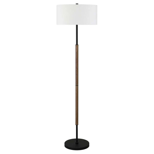 Hudson & Canal - Simone 2-Light Floor Lamp with Fabric Shade in Blackened Bronze/Rustic Oak/White - FL1532 veiw 1
