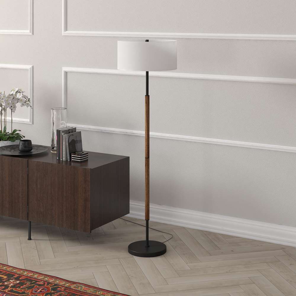 Hudson & Canal - Simone 2-Light Floor Lamp with Fabric Shade in Blackened Bronze/Rustic Oak/White - FL1532 veiw 2