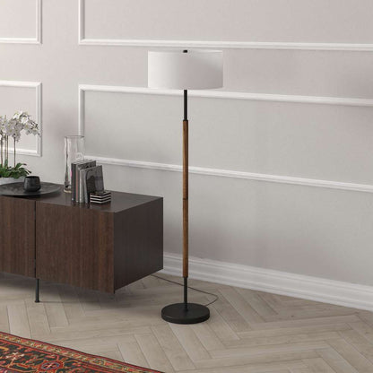 Hudson & Canal - Simone 2-Light Floor Lamp with Fabric Shade in Blackened Bronze/Rustic Oak/White - FL1532 veiw 2