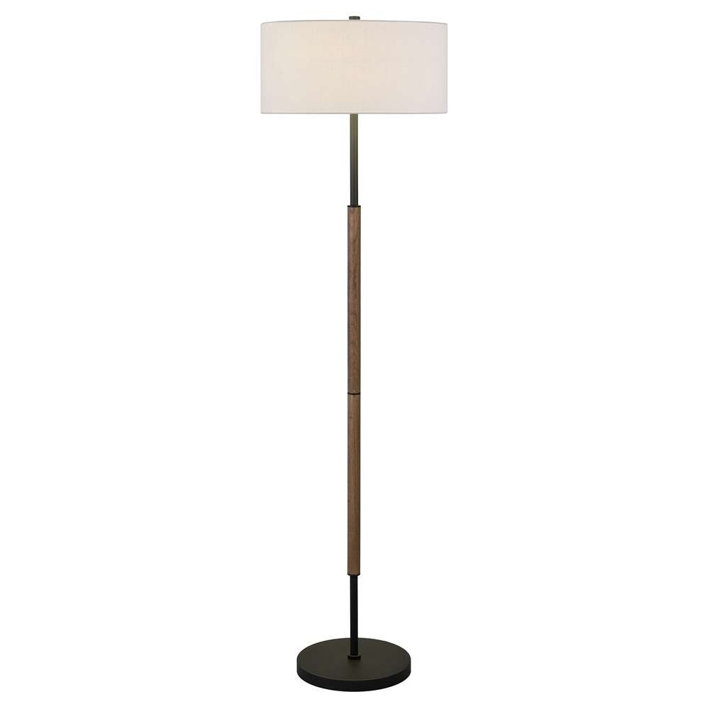 Hudson & Canal - Simone 2-Light Floor Lamp with Fabric Shade in Blackened Bronze/Rustic Oak/White - FL1532 veiw 3