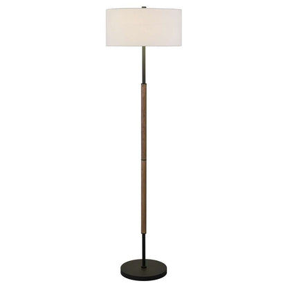 Hudson & Canal - Simone 2-Light Floor Lamp with Fabric Shade in Blackened Bronze/Rustic Oak/White - FL1532 veiw 3