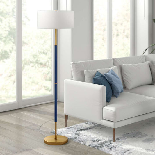 Hudson & Canal - Simone 2-Light Floor Lamp with Fabric Shade in Blue/Brass/White - FL0530 veiw 2