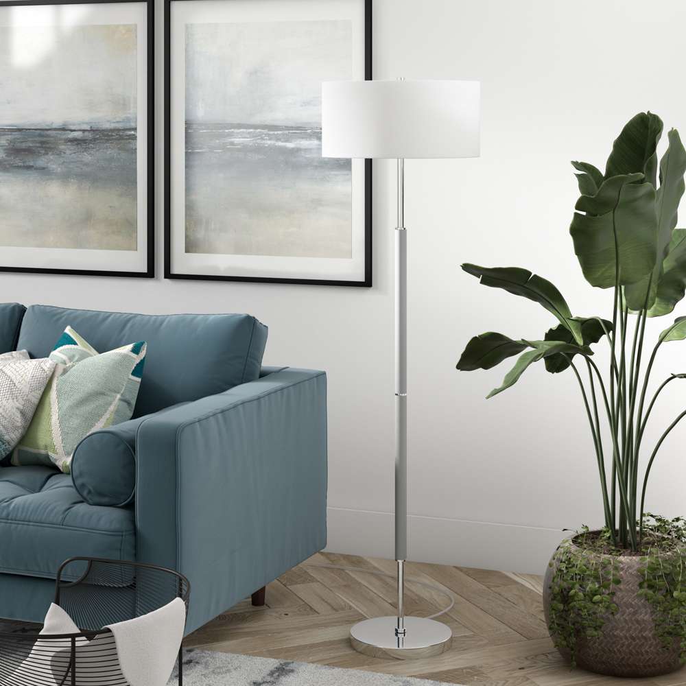 Hudson & Canal - Simone 2-Light Floor Lamp with Fabric Shade in Cool Gray/Polished Nickel/White - FL0527 veiw 2