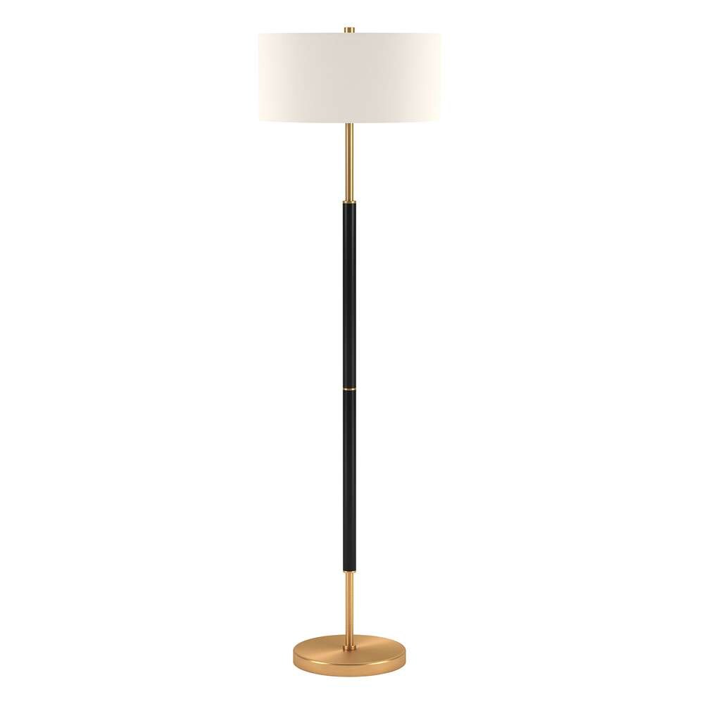 Hudson & Canal - Simone 2-Light Floor Lamp with Fabric Shade in Matte Black/Brass/White - FL0159 veiw 1