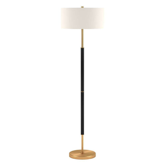 Hudson & Canal - Simone 2-Light Floor Lamp with Fabric Shade in Matte Black/Brass/White - FL0159 veiw 1