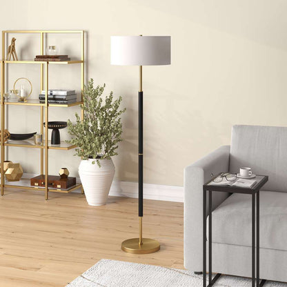 Hudson & Canal - Simone 2-Light Floor Lamp with Fabric Shade in Matte Black/Brass/White - FL0159 veiw 2