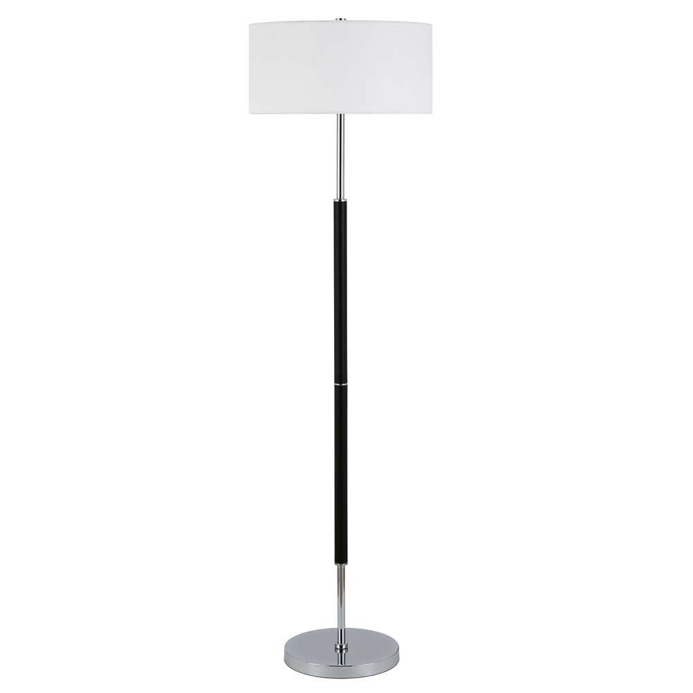Hudson & Canal - Simone 2-Light Floor Lamp with Fabric Shade in Matte Black/Polished Nickel/White - FL0158 veiw 1