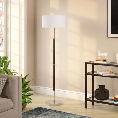 Hudson & Canal - Simone 2-Light Floor Lamp with Fabric Shade in Matte Black/Polished Nickel/White - FL0158 veiw 2