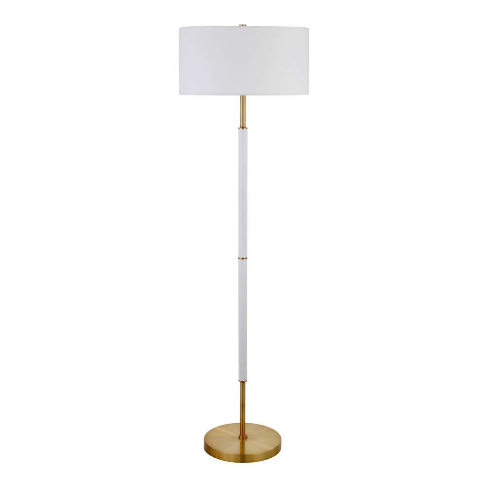Hudson & Canal - Simone 2-Light Floor Lamp with Fabric Shade in Matte White/Brass/White - FL0528 veiw 1