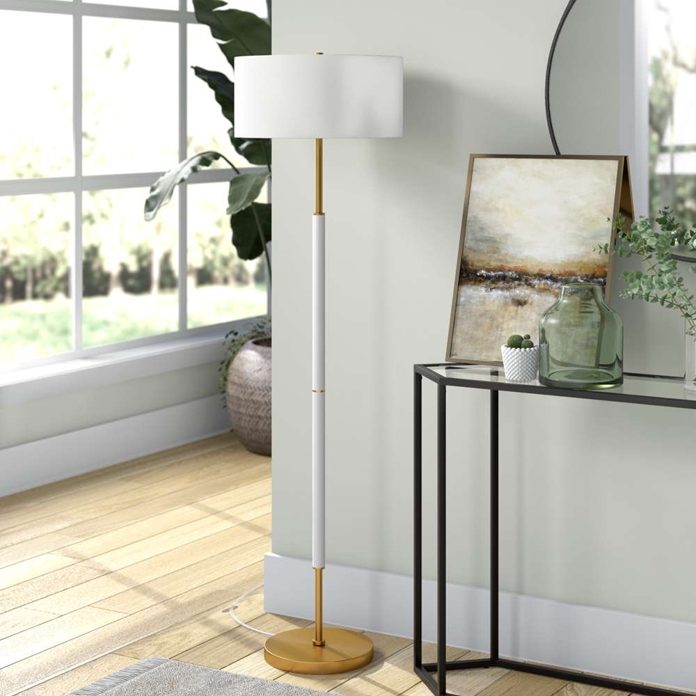 Hudson & Canal - Simone 2-Light Floor Lamp with Fabric Shade in Matte White/Brass/White - FL0528 veiw 2