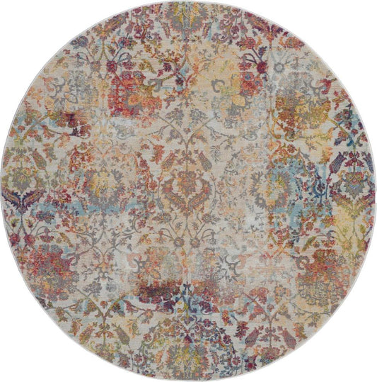 Nourison - Ankara Global ANR06 White and Orange 4 x Round French Country Area Rug - ANR06-99446457202_CLOSEOUT veiw 1