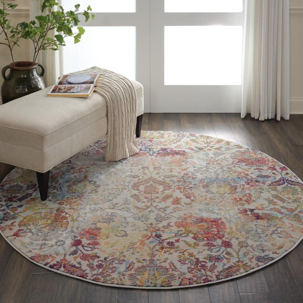 Nourison - Ankara Global ANR06 White and Orange 4 x Round French Country Area Rug - ANR06-99446457202_CLOSEOUT veiw 2