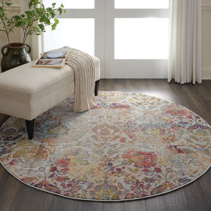 Nourison - Ankara Global ANR06 White and Orange 4 x Round French Country Area Rug - ANR06-99446457202_CLOSEOUT veiw 2
