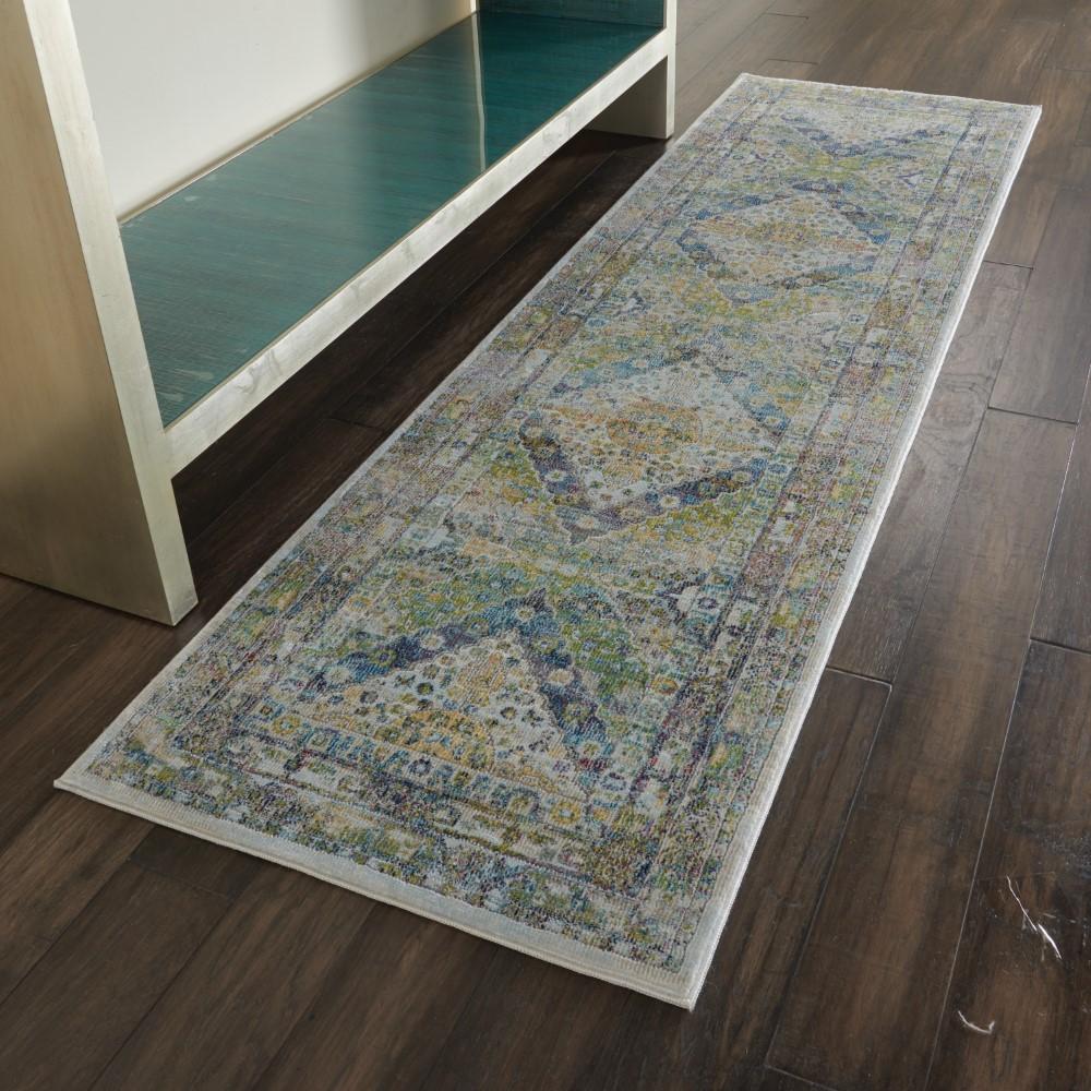 Nourison - Ankara Global ANR07 Blue and Green 2 x 6 Low-pile Hallway Rug - ANR07-99446457295_CLOSEOUT veiw 2