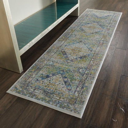 Nourison - Ankara Global ANR07 Blue and Green 2 x 6 Low-pile Hallway Rug - ANR07-99446457295_CLOSEOUT veiw 2