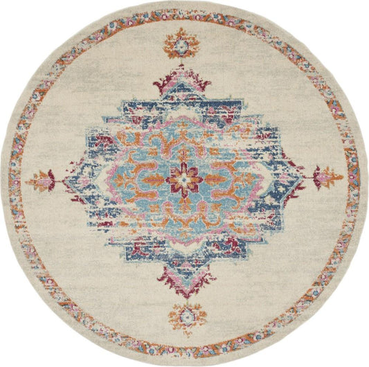 Nourison - Passion 8 x Round Bone, Ivory, Multicolored Bohemian Area Rug - PSN24-99446747822 - CLOSEOUT veiw 1