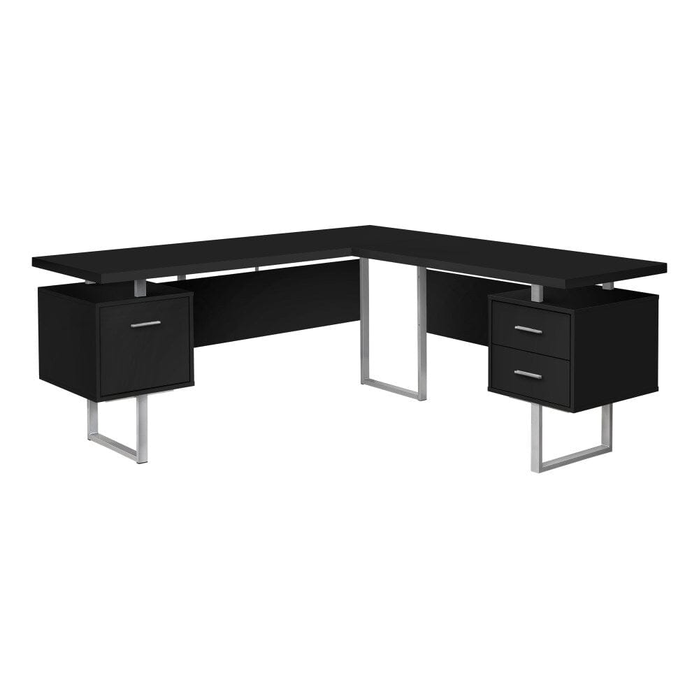 Monarch Specialties - Computer Desk, Home Office, Corner, Left, Right Set-Up, Storage Drawers, 70inL, L Shape, Work, Laptop, Metal, Laminate, Black, Grey, Contemporary, Modern - I-7619 veiw 1