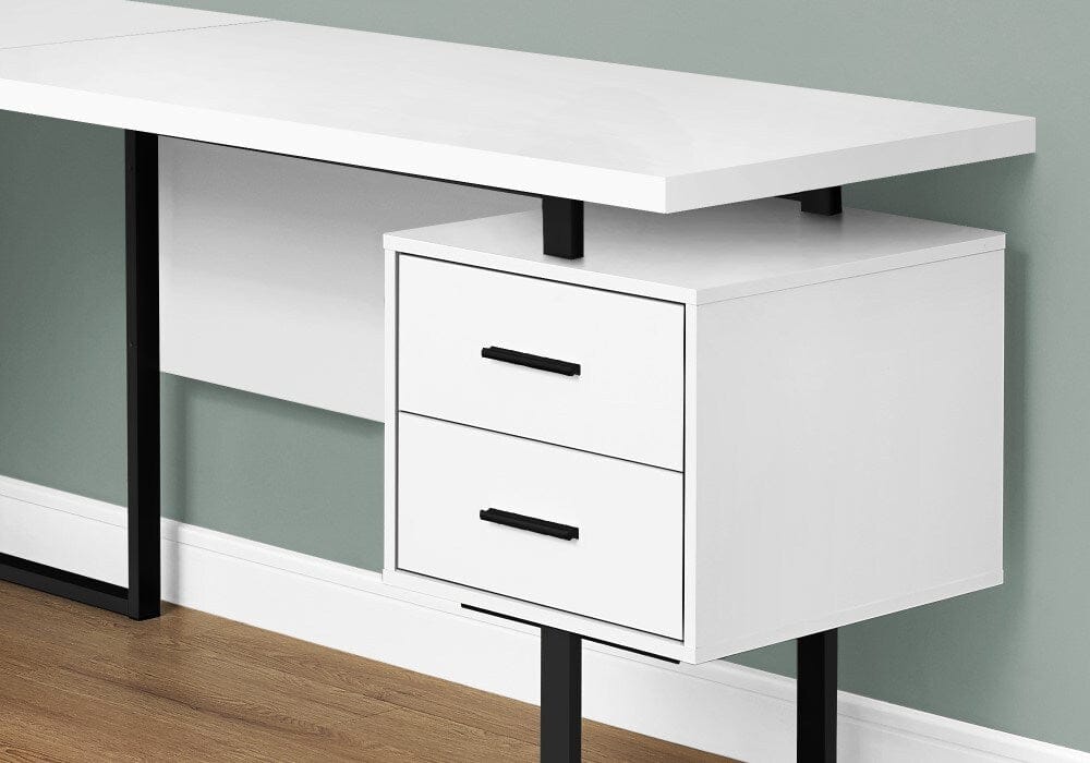 Monarch Specialties - Computer Desk, Home Office, Corner, Left, Right Set-Up, Storage Drawers, 70inL, L Shape, Work, Laptop, Metal, Laminate, White, Black, Contemporary, Modern - I-7616 veiw 2