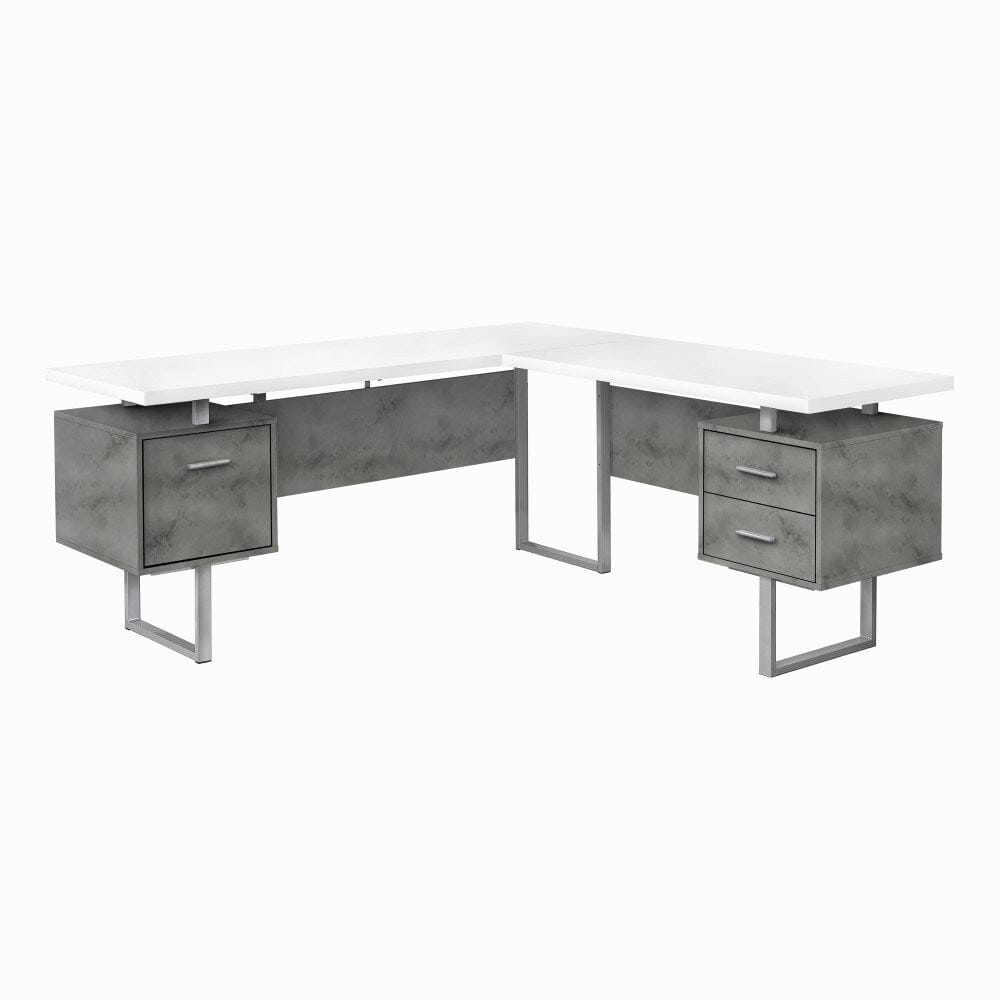 Monarch Specialties - Computer Desk, Home Office, Corner, Left, Right Set-Up, Storage Drawers, 70inL, L Shape, Work, Laptop, Metal, Laminate, Grey, White, Contemporary, Modern - I-7618 veiw 1